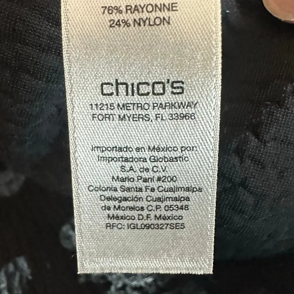 Chico's shimmery jacket velvety soft burnout pattern Open front‎ black gold